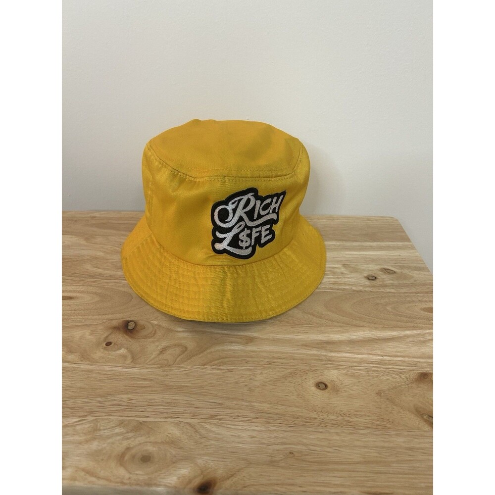 Rich Life Bucket Hat Yellow Streetwear Logo Hat Hip Hop Y2K